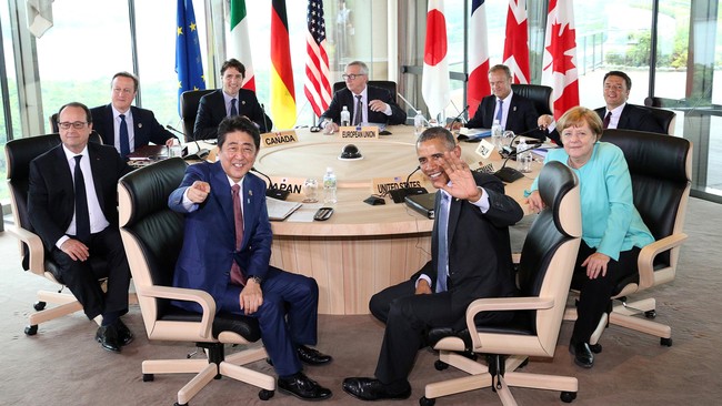 Para pemimpin G7 di Jepang membahas sejumlah isu global, termasuk pengembangan nuklir Korea Utara dan sengketa di Laut China Selatan.