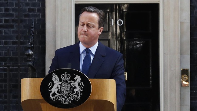 Perdana Menteri Inggris David Cameron menyatakan mengundurkan diri usai referendum Brexit yang memastikan negara itu keluar dari Uni Eropa.