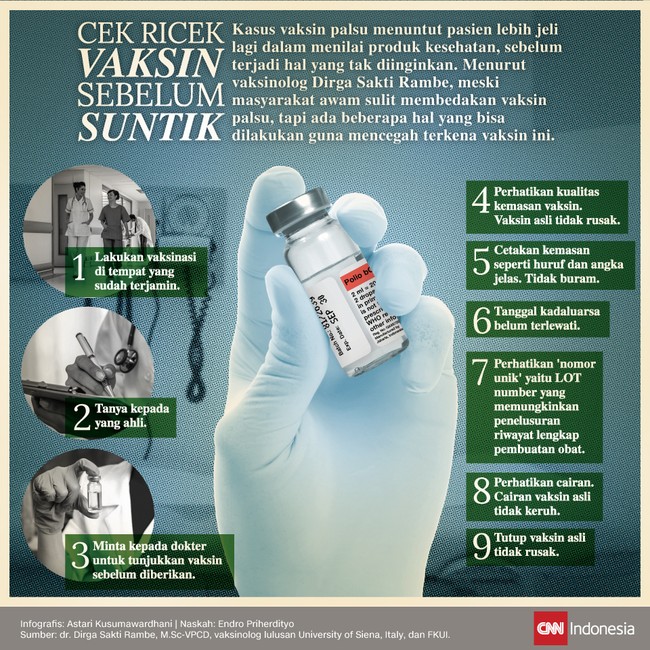 Vaksinolog Dirga Sakti Rambe mengatakan ada beberapa hal yang bisa dilakukan guna mencegah anak mendapat vaksin palsu yang kini tengah beredar di masyarakat.