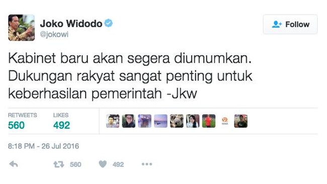 Presiden Joko Widodo memastikan akan dilakukannya perombakan Kabinet Kerja pada hari ini guna mendukung program pemerintah.