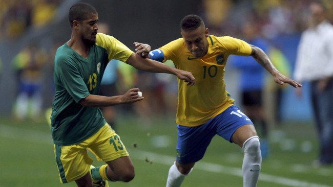 Timnas Brasil ditahan imbang tanpa gol Afrika Selatan pada laga perdana Grup A cabang sepak bola Olimpiade 2016 di Estadio Nacional Mane Garrincha.