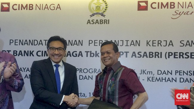 CIMB Niaga akan memberikan layanan jasa perbankan kepada ASABRI, khususnya untuk pembayaran pensiun bagi prajurit TNI, anggota Polri, dan PNS.