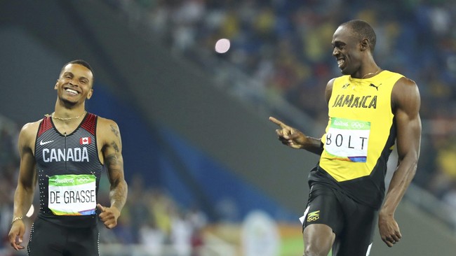 Usain Bolt ke final sprint nomor 200 meter dengan selera humor yang tinggi. Ia sempat bergurau kepada sprinter Kanada, Andre de Grasse di semifinal.