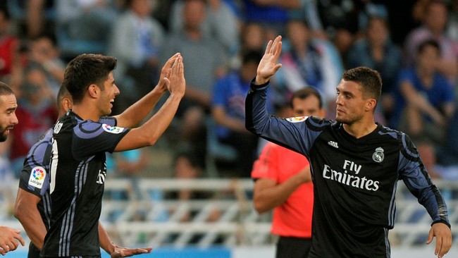 Marco Asensio, penyerang yang baru saja kembali ke Real Madrid setelah dipinjamkan ke Espanyol musim lalu itu mencetak gol pada laga perdananya musim ini.