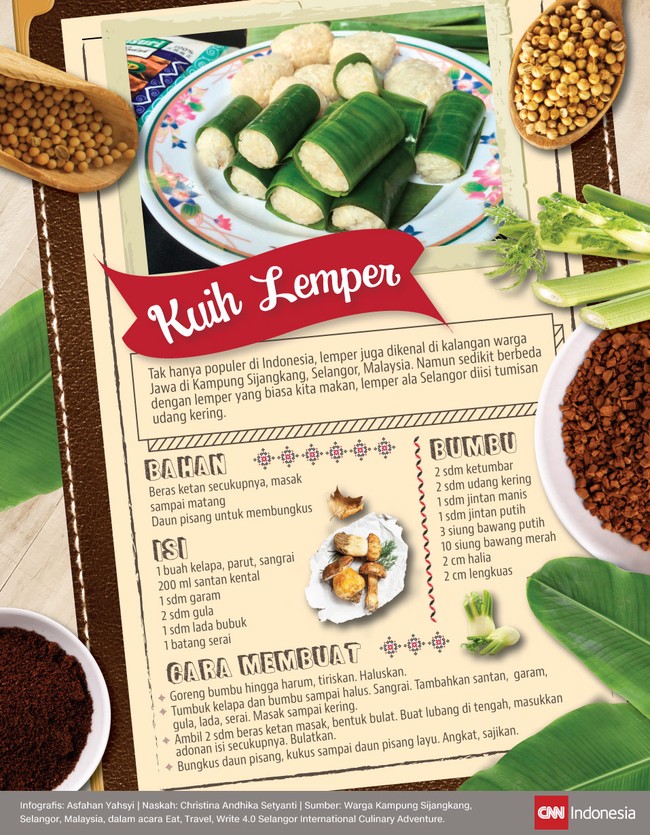 Tak hanya populer di Indonesia, lemper juga dikenal di kalangan warga Jawa di Kampung Sijangkang, Selangor, Malaysia