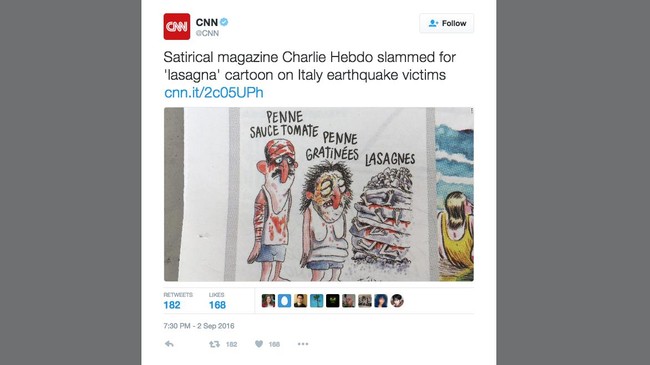 Kota Amatrice akan menggugat majalah satire asal Perancis Charlie Hebdo karena dianggap menghina korban gempa dengan kartunnya.