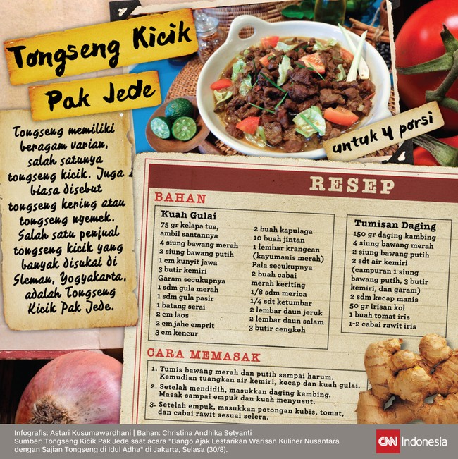 Tongseng kicik atau tongseng kering atau tongseng nyemek, racikan Pak Jede merupakan tongseng yang banyak digemari di Sleman, Yogyakarta.