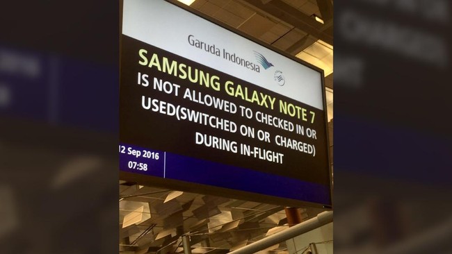 Merujuk pada larangan Departemen Transportasi AS yang melarang unit Samsung Galaxy Note 7 di semua penerbangan, Garuda Indonesia mengeluarkan pelarangan serupa.