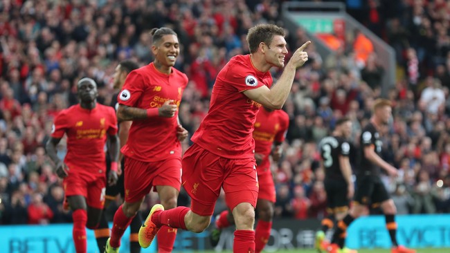 Liverpool menang besar atas tim tamu, Hull City, dalam lanjutan Liga Inggris. The Reds menang 5-1, dua gol di antaranya dicetak James Milner lewat penalti.
