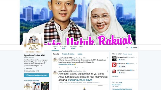 penambahan pengikut Twitter @AgusFansClub_ yang cepat menunjukkan dukungan besar dari warga DKI Jakarta terhadap sosok Agus Yudhoyono.