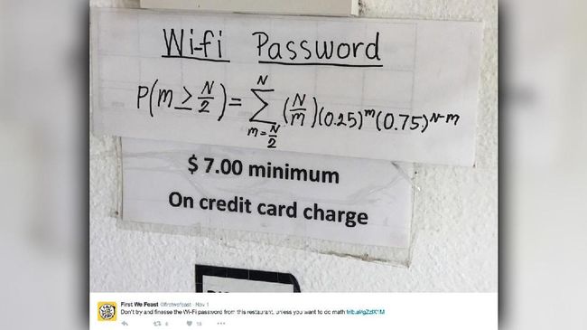 Entah apa misinya, sebuah restoran makanan Thailand meminta pelanggan menyelesaikan sebuah rumus matematika jika ingin terkoneksi jaringan internet. 