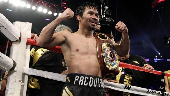 Pacquiao Comeback dari Pensiun, Lawan Barrios di Usia 46 Tahun Manny Pacquiao akan kembali naik ring pada 19 Juli. Tidak tanggung-tanggung, Pacquiao akan melawan Mario Barrios dalam perebutan gelar juara kelas welter WBC.