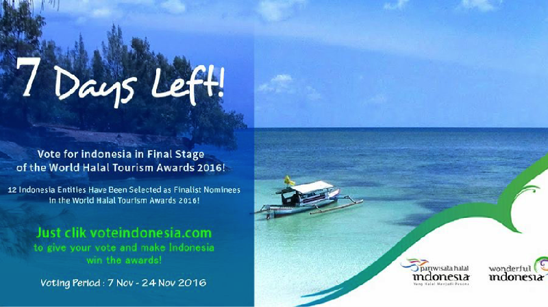 Ajang bergengsi dunia, World Halal Tourism Award 2016 sebentar lagi akan menutup waktu untuk vote berbagai destinasi wisata halal.