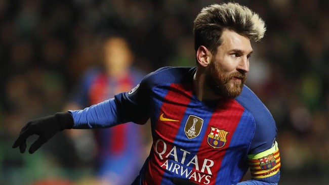 Gol Lionel Messi membawa Barcelona untuk sementara unggul 1-0 atas Borussia Moenchengladbach di Camp Nou, Rabu (7/12) dini hari WIB.