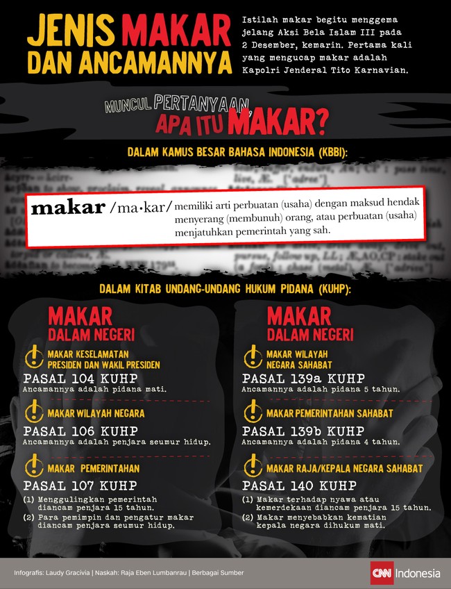 Sebutan "makar" menjadi sorotan luas yang muncur seiring dengan penangkapan 11 orang menjelang aksi damai 2 Desember atau dikenal #Aksi212.