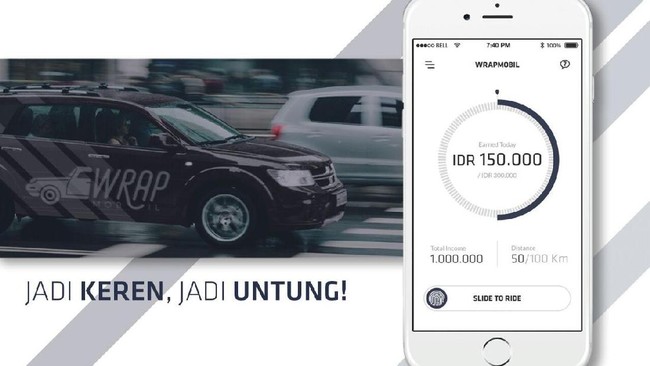 Wrapmobil merupakan aplikasi yang memungkinkan mobil pribadi menjadi 'papan iklan' agar pemilik mendapatkan tambahan uang hingga Rp 3 juta sebulan.