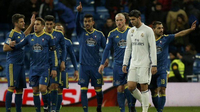 Real Madrid dipermalukan tim tamu Celta Vigo 1-2 pada laga leg pertama Piala Raja di Stadion Bernabeu, Rabu (18/1) malam waktu setempat.