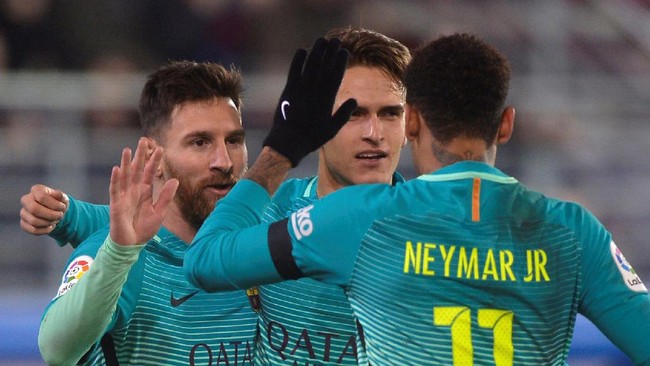 Barcelona berhasil menaklukkan Eibar dengan skor 4-0 lewat gol dari Denis Suarez dan Trio MSN andalan mereka.