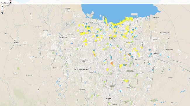 PetaBencana.id menampilkan informasi genangan banjir di sejumlah titik di Jakarta secara realtime.