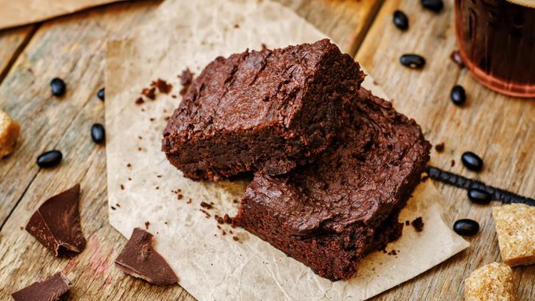 black bean brownies on a dark wood background. the toning. selective focus