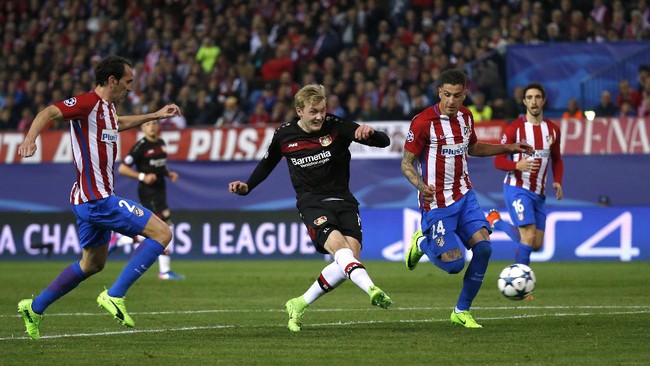 Atletico Madrid melangkah ke perempat final Liga Champions setelah bermain imbang melawan Bayer Leverkusen pada leg kedua 16 besar di Stadion Vicente Calderon.