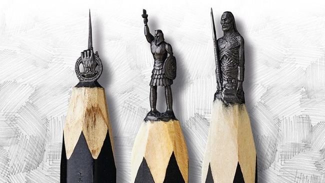 Seniman Rusia, Salavat Fidai membuat ukiran bertema Game of Thrones di ujung grafit pensil yang berdiameter dua sampai lima milimeter.