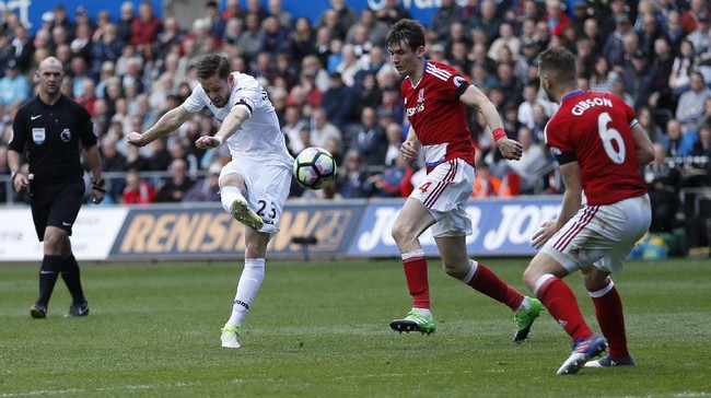 Laga dua tim yang terancam degradasi dari Liga Primer Inggris, Swansea City dan Middlesbrough, berakhir imbang tanpa gol di Stadion Liberty.