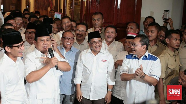 Ketua Umum Partai Gerindra Prabowo Subianto mengucap syukur dan terima kasih kepada sejumlah pihak. Dia berkelakar, juga termasuk penyumbang sembako.
