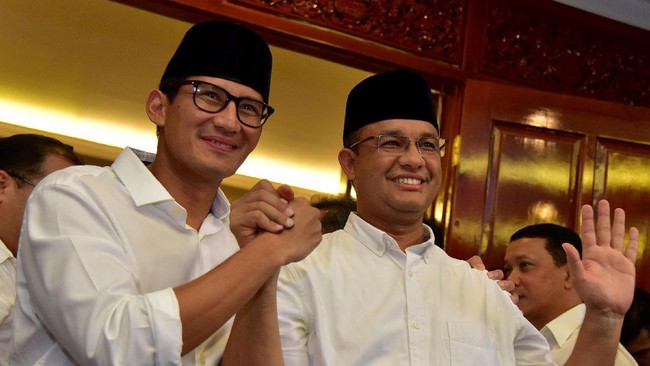 Anies-Sandi meraih 3.239.668 suara atau 57,95 persen dan unggul atas Ahok-Djarot yang mendapat 2.350.887 suara atau 42,05 persen.