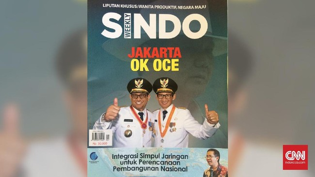 Soni mengkritik sampul majalah Sindo Weekly yang memuat foto Anies-Sandi mengenakan pakaian dinas gubernur DKI Jakarta karena dianggap belum sah.