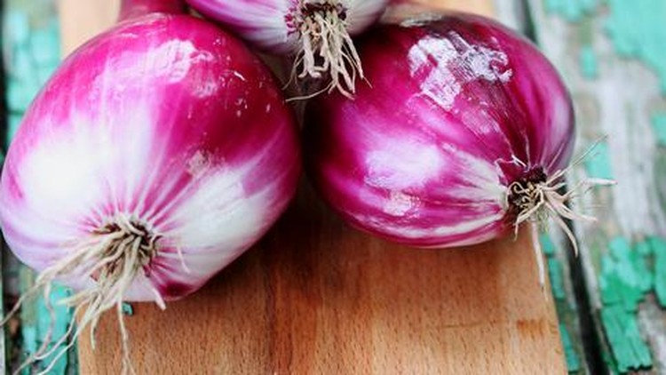 Red Onion and Skins on White Background
