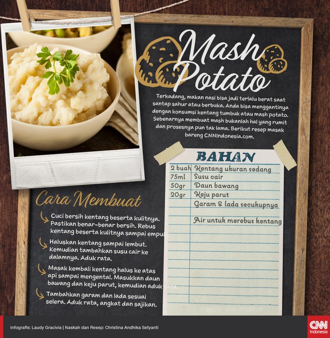 Bagi Anda yang tak ingin makan nasi saat sahur dan berbuka, kentang adalah alternatif terbaik pengganti nasi. Buat saja jadi mash potato yang gurih dan praktis.