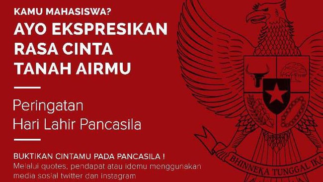 Dalam rangka Hari Pancasila pada 1 Juni besok, Kemenristekdikti bikin kompetisi menulis kutipan atau ide di media sosial. Hadiahnya beasiswa menarik lho.