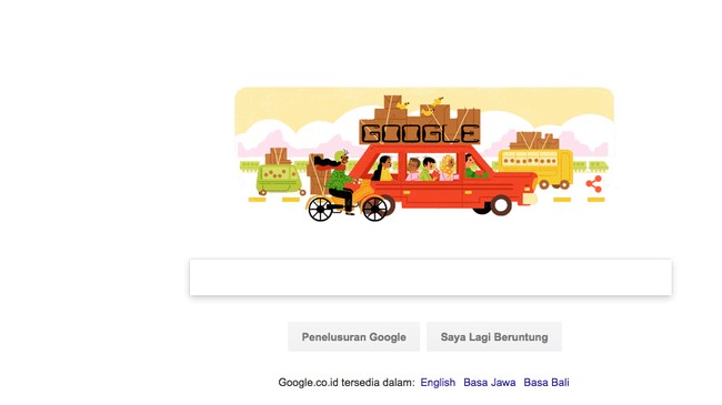 Libur telah tiba..Libur telah tiba.. Google Doodle Indonesia pun menyambut mudik lebaran dengan gaya ilustrasi yang menarik dan 'Indonesia banget'.
