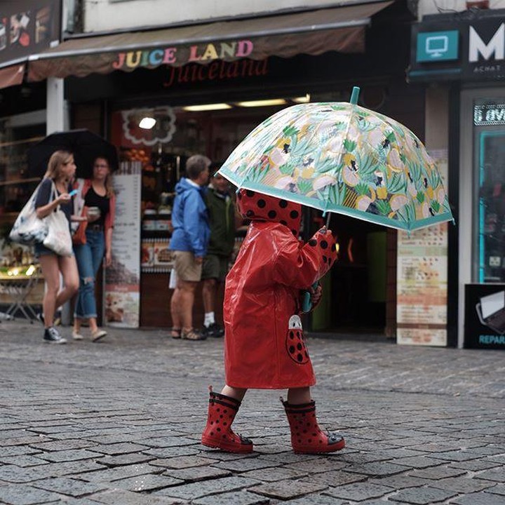 <span style="color: #222222; font-family: arial, sans-serif; font-size: 12.8px;">Gadis kecil berjas hujan merah motif ladybug berjalan sambil memegang payung. Siapa dia? (</span>Foto: Instagram @gisel_la)