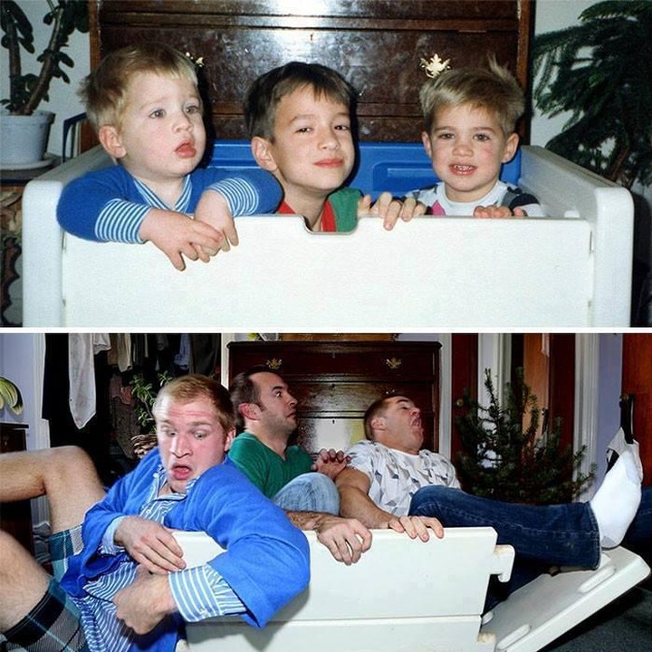 <p>Yang ini nggak kalah lucu. Waktu kecil satu bathtub masih muat dengan mereka ber-3, sekarang jebol deh bathtubnya. (Foto: Facebook/ Going Viral)</p>