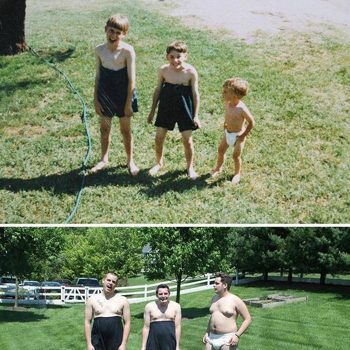 <p>Kalau ini sudah mirip belum dengan pose mereka saat kecil? (Foto: Facebook/ Going Viral)</p>