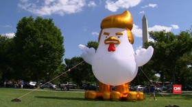 Ejek Trump, Pria AS Pasang Balon Ayam Raksasa di Gedung Putih
