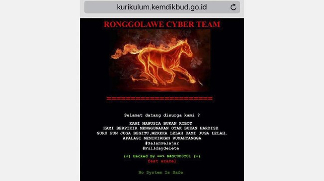 Kemendikbud mengakui bahwa salah satu subdomain situsnya telah diretas. Atas aksi tersebut, Kemendikbud akan menutup subdomain tersebut.