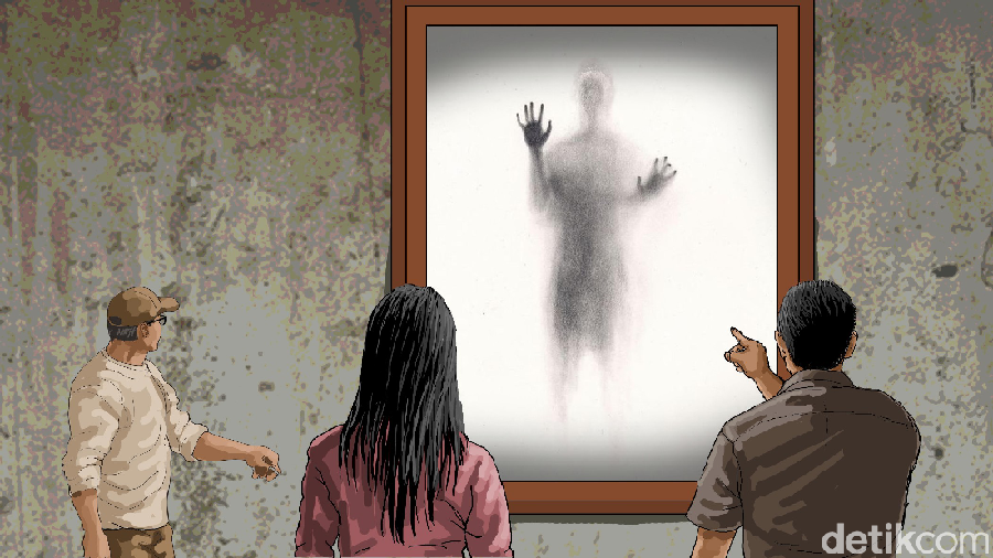 Ilustrasi tulisan novel dan film horor.