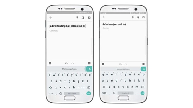 Cara Mengetik Pakai Suara dengan Aplikasi Google Keyboard Melanjutkan usaha Google untuk membantu masyarakat Indonesia memaksimalkan potensi Internet, hari ini teknologi voice input (masukan suara) resmi diluncurkan dalam bahasa Jawa dan Sunda. Bekerjasama dengan beberapa universitas lokal seperti Universitas Gajah Mada, Universitas Sanata Dharma, dan Universitas Pendidikan Indonesia, mulai hari ini Anda dapat berbicara dalam bahasa Jawa dan Sunda saat menggunakan aplikasi Google App (), aplikasi Google Translate serta aplikasi keyboard pintar Gboard di Android.