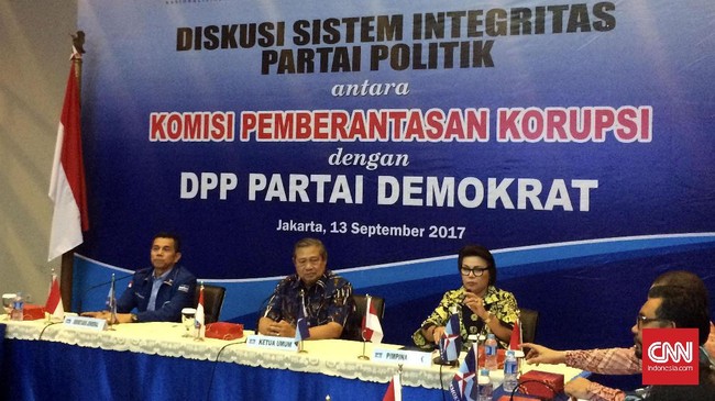 Disaksikan Wakil Ketua KPK Basaria Panjaitan, SBY menegaskan Demokrat menyambut gagasan KPK dan LIPI dalam membangun politik yang berintegritas.