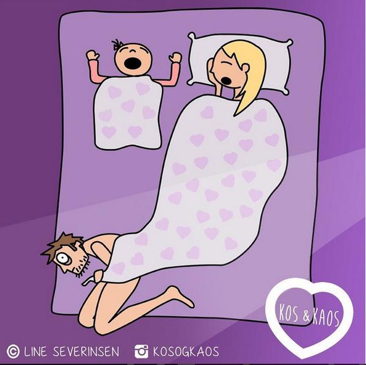 <p>Nggak disadari, bunda dan si kecil 'menggusur' area tidur ayah. (Foto: Instagram/ @kosogkaos)</p>