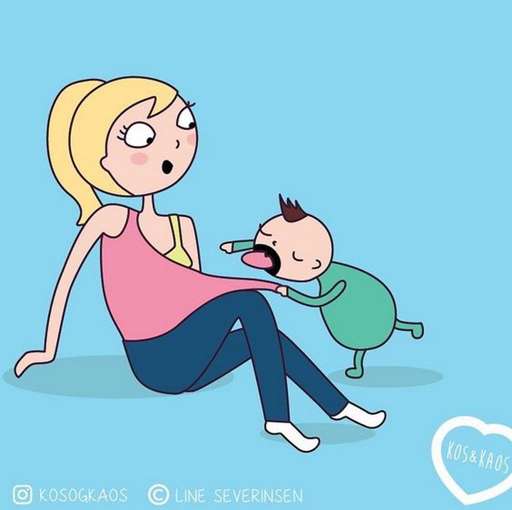 <p>Anak udah lebih besar, dia pun tahu harus ngapain saat ingin menyusu. (Foto: Instagram/ @kosogkaos)</p>