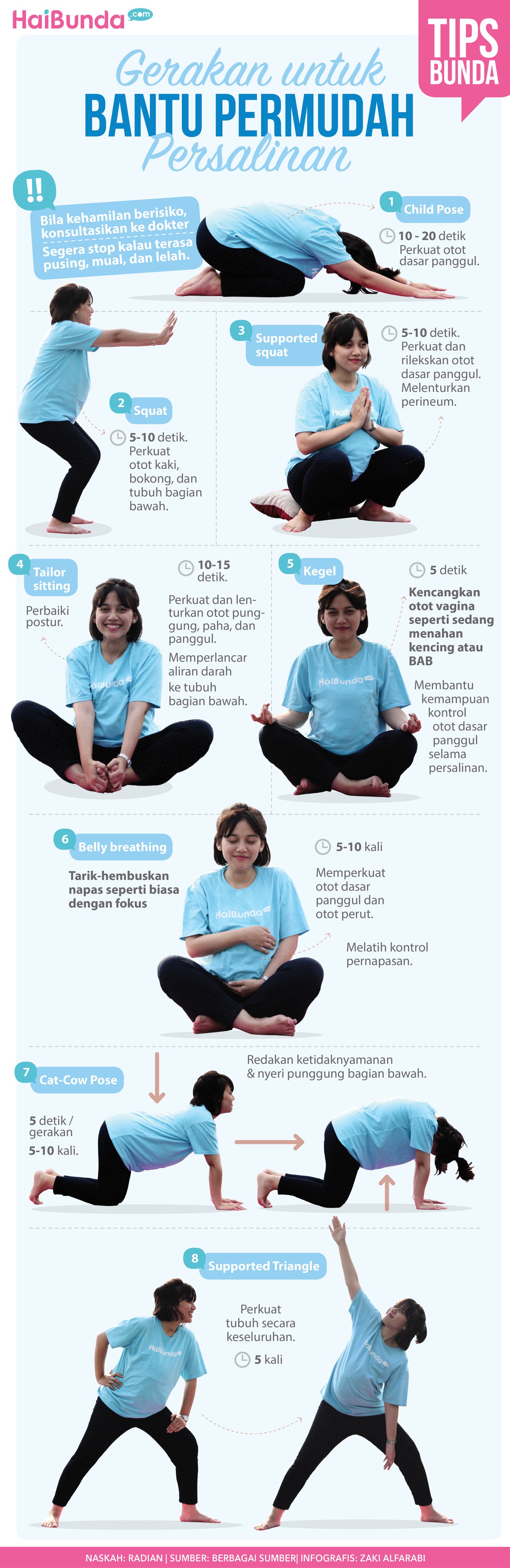 Gerakan yang Bisa Dilakukan untuk Mempermudah Persalinan Untuk membantu mempermudah proses persalinan, gerakan-gerakan berikut bisa dicoba, Bun.