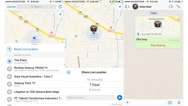 Fitur live location Whatsapp