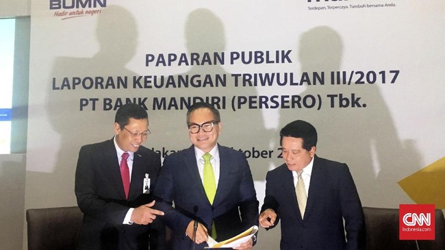Laba bersih Bank Mandiri tercatat tumbuh 25,4 persen pada kuartal III 2017 yang ditopang oleh kinerja kredit perseroan.