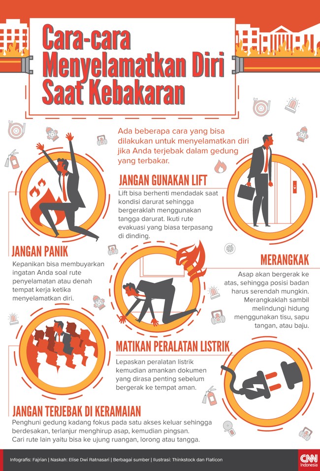 Menjaga ketenangan adalah salah satu faktor penting untuk menyelamatkan diri saat terjadi kebakaran. Simak beberapa cara lainnya.