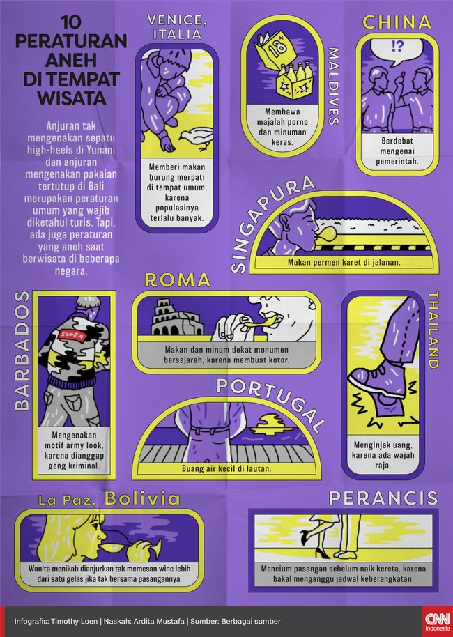 Ternyata, ada juga beberapa peraturan yang dirasa aneh saat berwisata di beberapa negara.