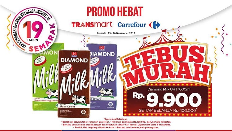 Sst, awal pekan ini, Transmart Carrefour kembali mengadakan promo tebus murah susu segar lho, Bun.